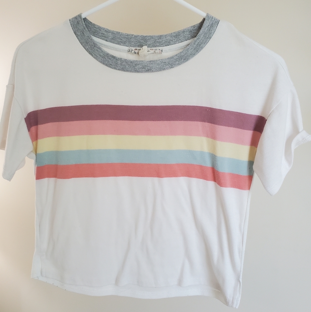 White shirt with rainbow stripes